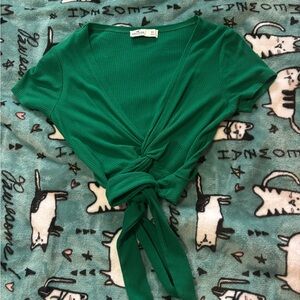 Hollister Emerald Green Ribbed Tie-Front Crop Tee